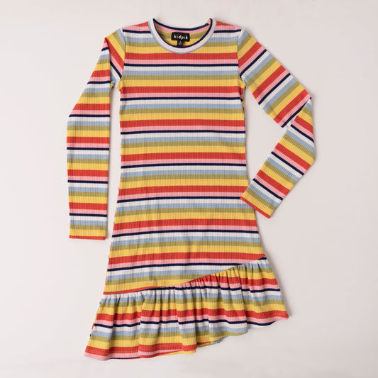 Asymmetrical Rainbow Stripe Dress